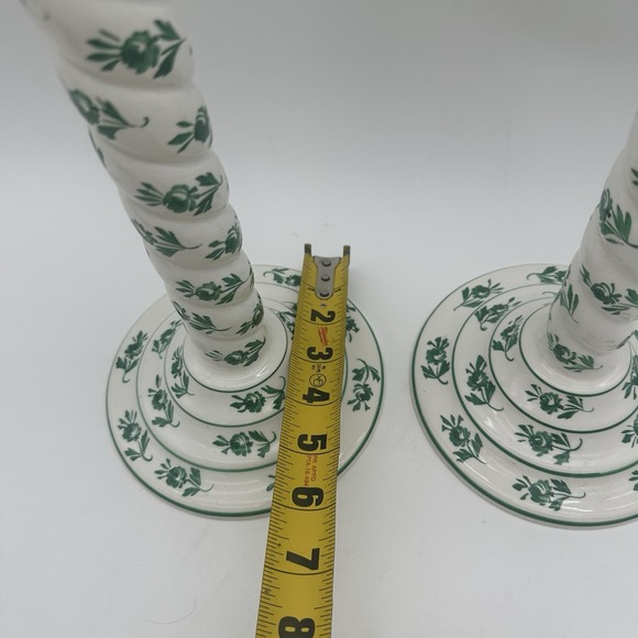 Italy White And Green Flower Tall Candle Stick Holder 13x6" Traditional Home Dec - Picture 6 of 7